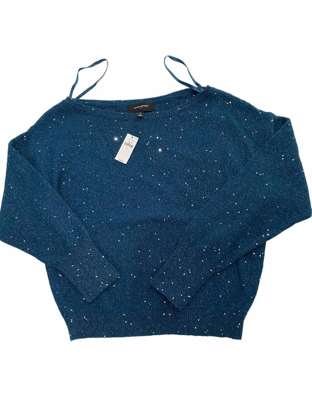 Banana Republic Blue Sequin Knit Sweater Size Small